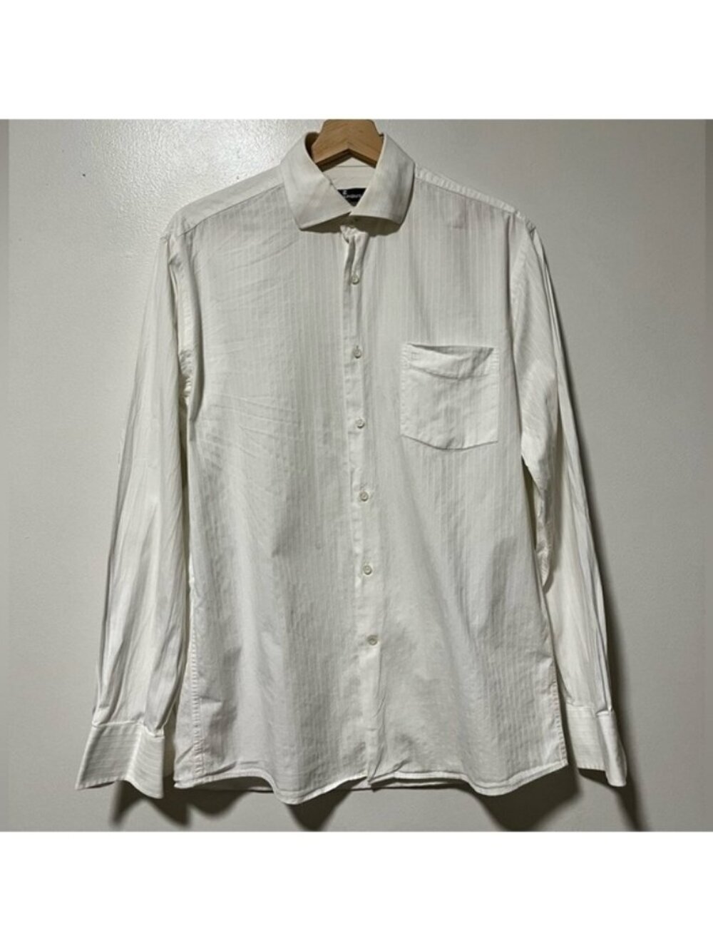 Ted Lapidus Paris White Striped Button-Up Shirt - Size Medium